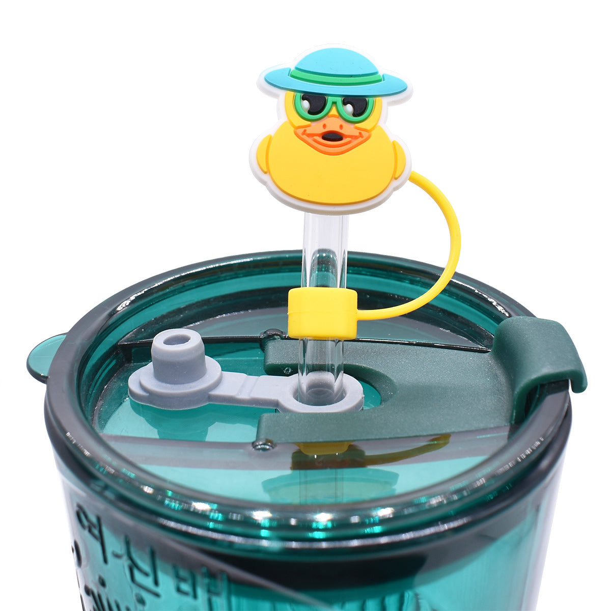 Wholesale Random 100pcs Cartoon yellow duck   10mm PVC Soft Straw Tube Cap