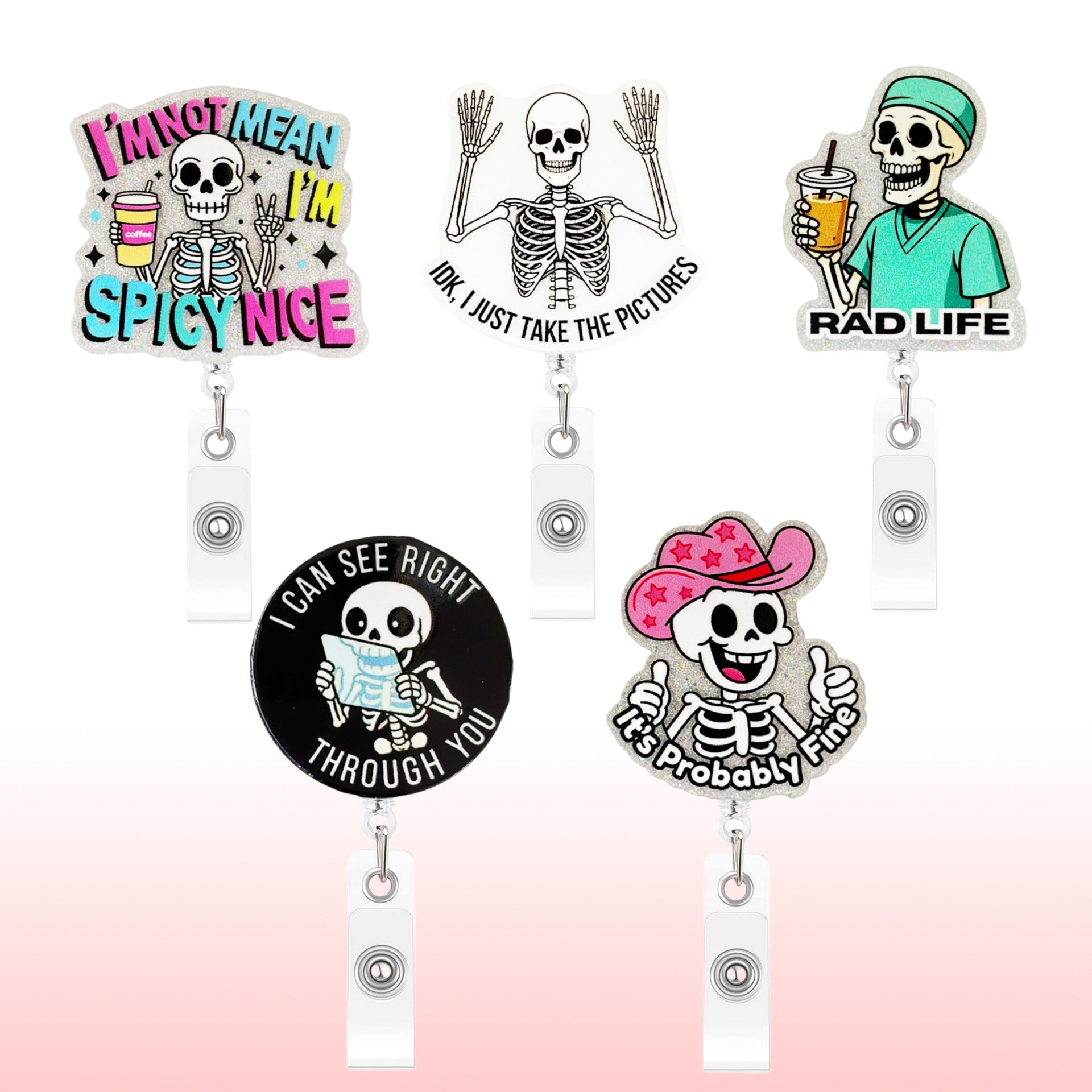 Wholesale Chic  Skull Retractable Badge Holder Plastic ID Card Clip Party Favor Bag Charm