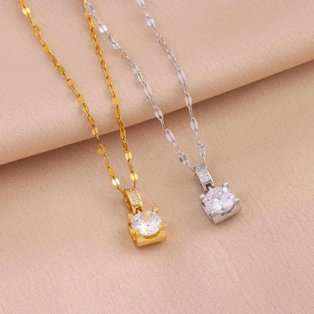 Wholesale  Titanium Steel Geometric Square Ten Carat Zircon Necklace