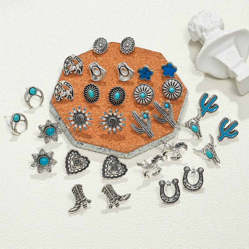 Wholesale Turquoise Cactus Four-Piece Earring Set