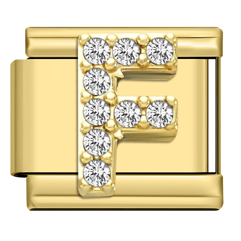 Wholesale Stainless Steel Modular Bracelet with Rhinestones and Gold Letters for Everyday Wear Jewelry Accessory