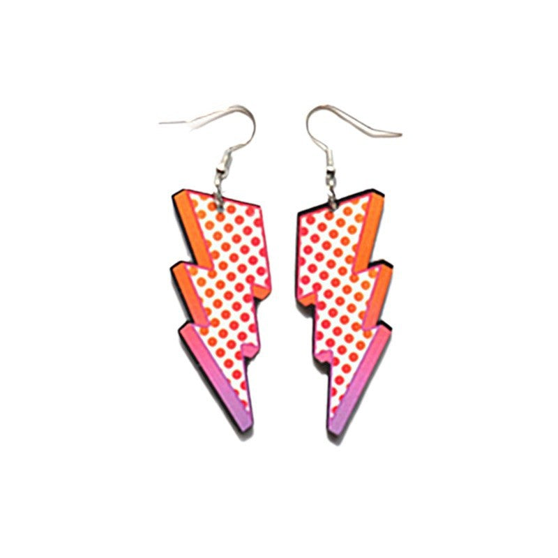 Wholesale Lightning Earrings Acrylic Double-Sided Printed Leopard Print Rainbow American Flag Lightning Shape Earrings for Women