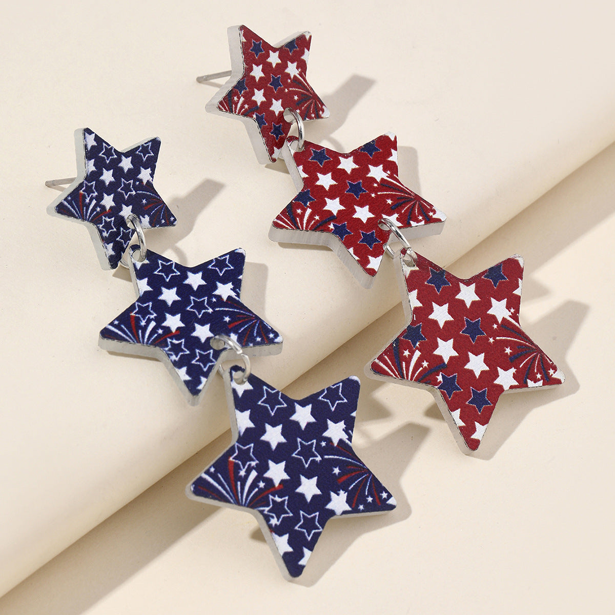 Wholesale  National Day Independence Day flag five-pointed star personality earrings