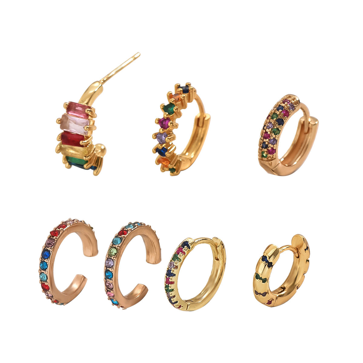 Wholesale Gold Plated Copper Earrings Geometric  Colorful Diamond  Luxury Earrings