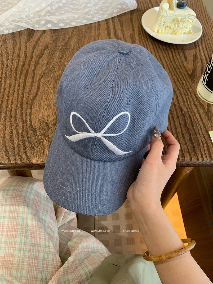 Wholesale Washed Denim Bow Peaked Cap Sun Protection Baseball Cap Hat ACC-HT-UOSU001