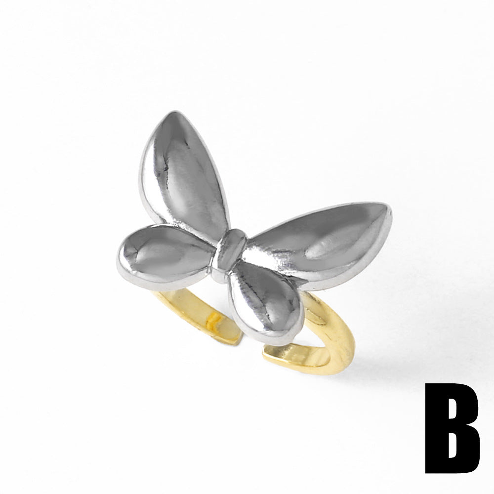 Wholesale Pearl Sequin Butterfly Open Copper Plated 18K Ring