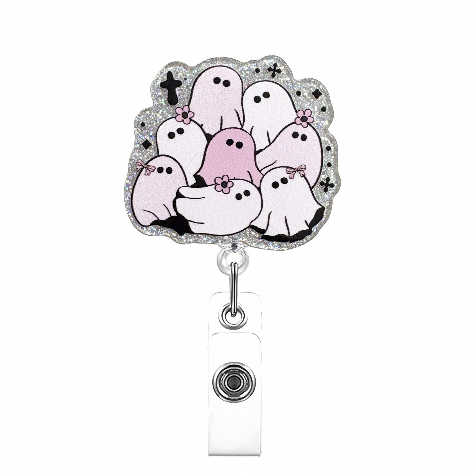 Wholesale Pink Halloween Acrylic Retractable Clip Badge Keychain