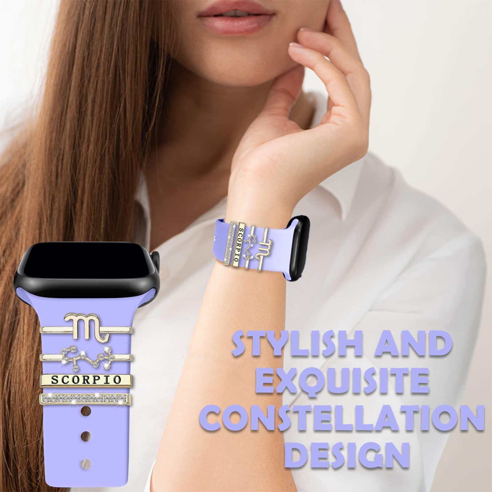 Wholesale Twelve Zodiac Sign Decorative Nail Set Suitable for Apple Watch Silicone Strap Rhinestone Accessories Zodiac Pendant