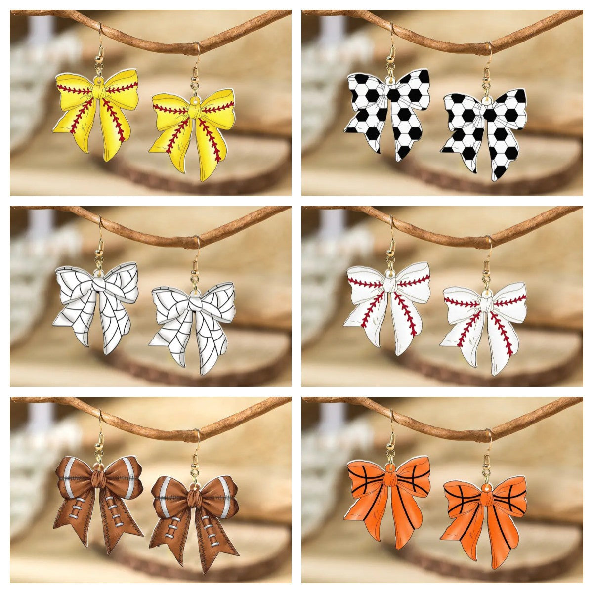 Wholesale  Sports Game Football Football Elements Bow Acrylic Earrings