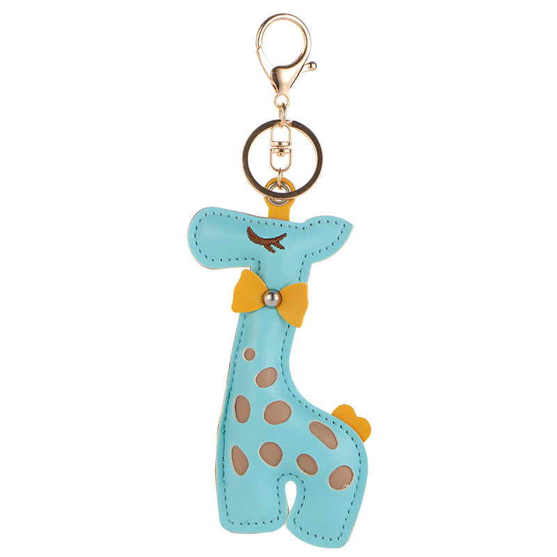 Wholesale Cartoon Cute PU Giraffe Keychain Pendant Embroidered Hollow Fawn Bag Pendant