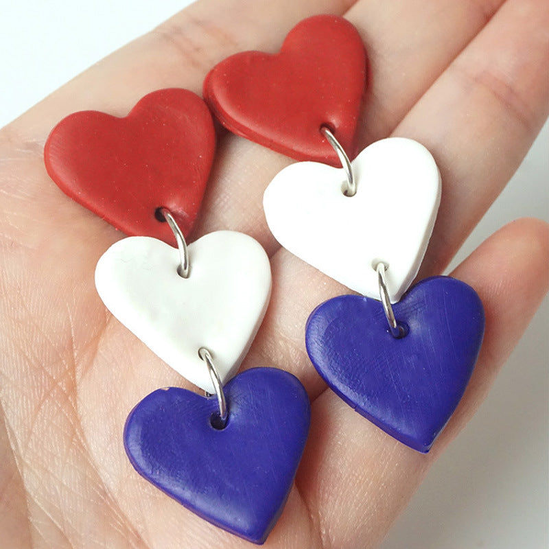 Wholesale  soft pottery earrings love color matching US Independence Day  earrings