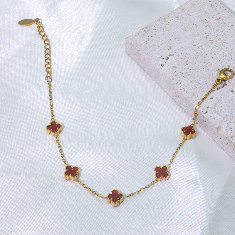 Wholesale 7mm Double-sided Natural Shell Four-leaf Clover Bracelet ACCVIP-BT-Xiangou004