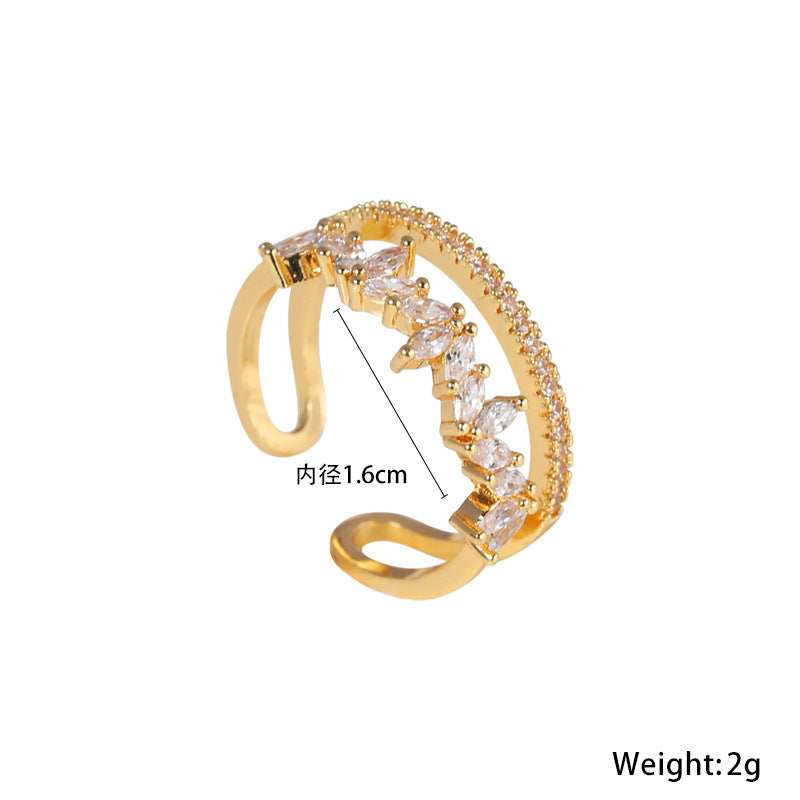 Wholesale Chic Sparkling Geometric Ring For Women Copper Electroplated Adjustable Jewelry Accessory For Everyday Wear