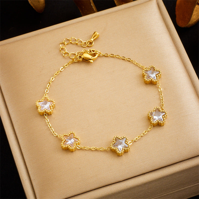 Wholesale Vintage Diamond Star Shape Accessory Chain Stainless Steel Bracelets Gold Plated Bracelet ACC-BT-QianYue001
