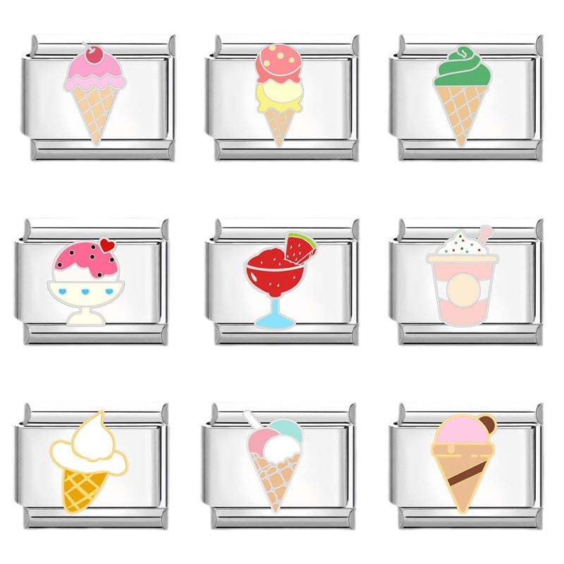 Wholesale Italian Charm Bracelet 9mm DIY Splicing Cute Creative Ice Cream Stainless Steel Composable Bracelet