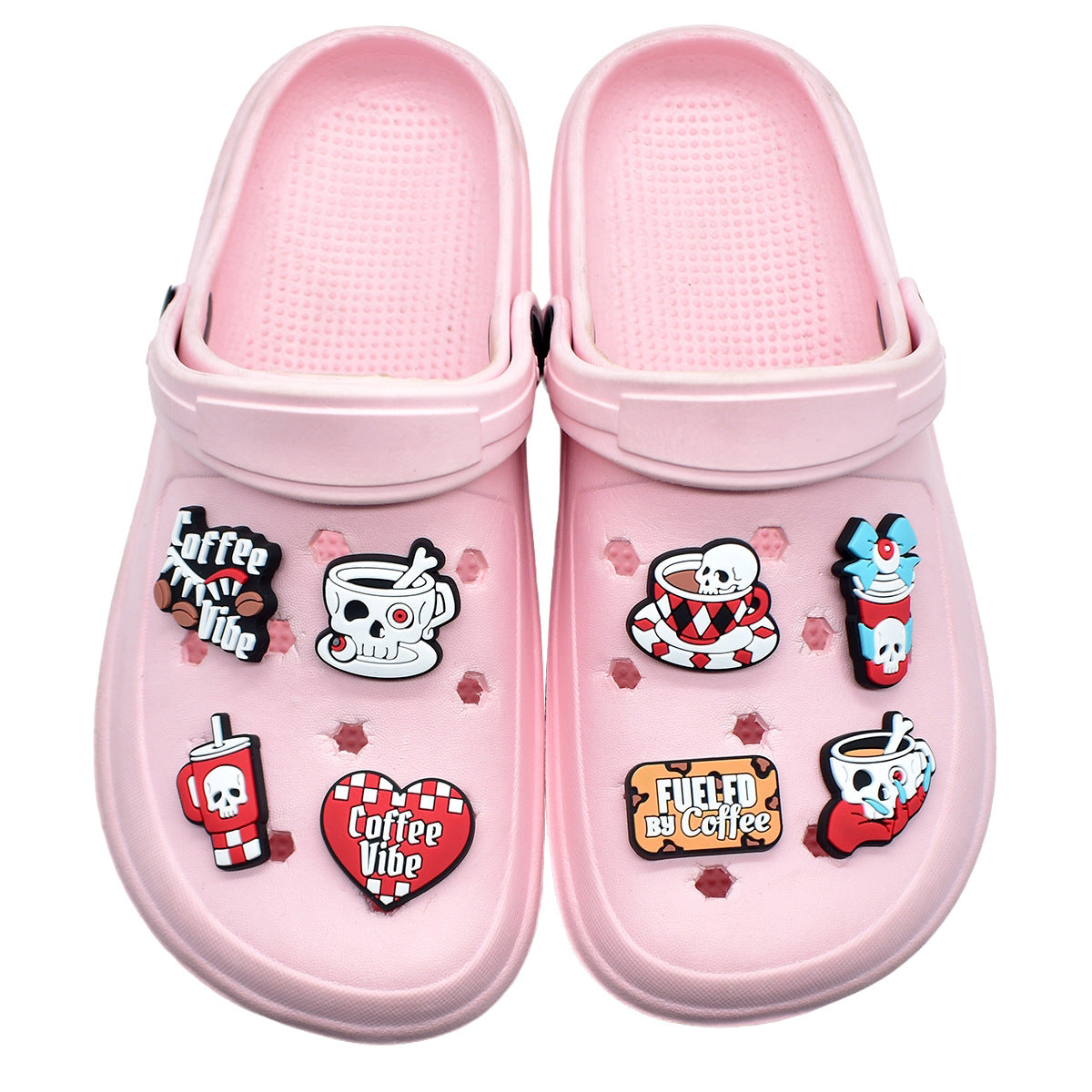 Wholesale Random 100pcs  coffee cup series  PVC Soft Rubber Shoe Buckle Decoration