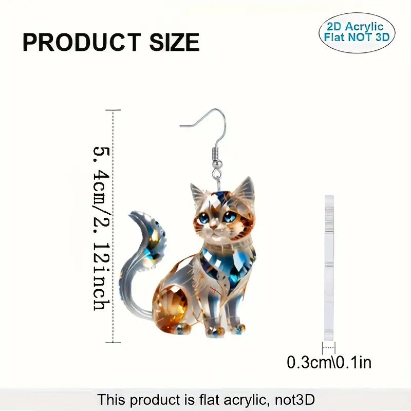 Wholesale Love Animal Crystal Persian Cat Pattern Flat 2D Acrylic Earrings