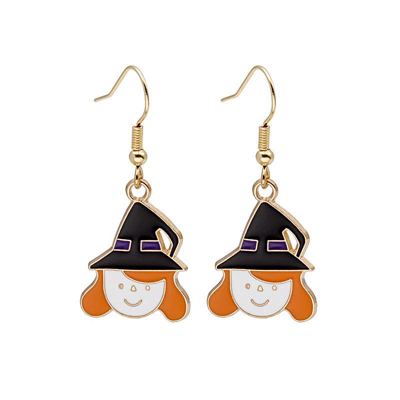 Wholesale Halloween Pumpkin Head Alloy Oil Drop Earrings ACC-ES-MDD032
