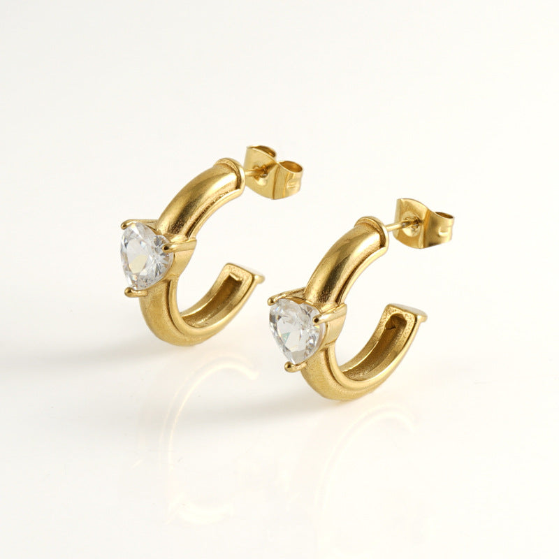 Wholesale  stainless steel earrings stylish C- shaped diamond earrings