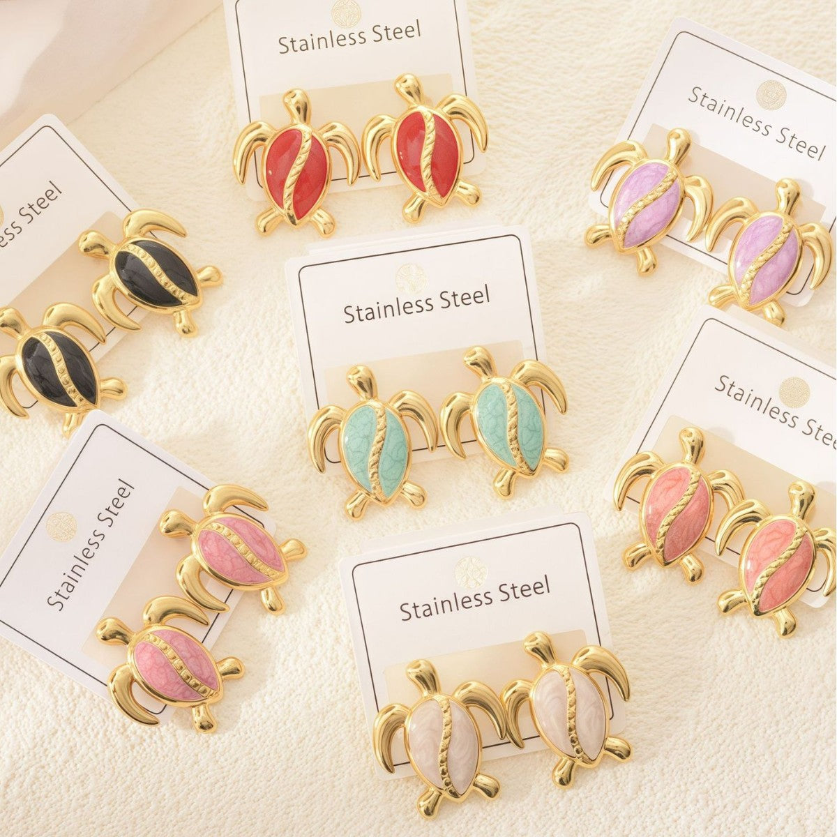 Wholesale Stylish Stainless Steel Enamel Cute Turtle Earrings