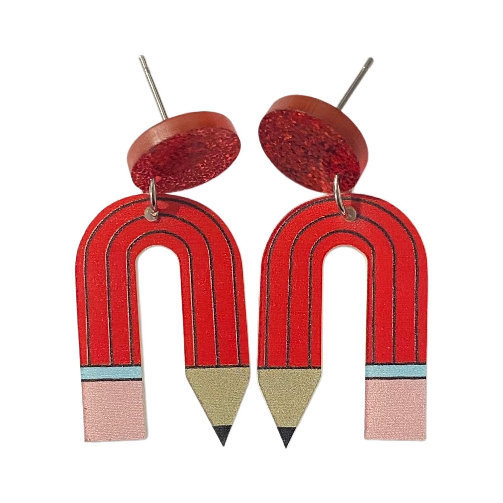 Wholesale Back to Scchool Colored Pencil Print Teacher' s Day Acrylic Earrings