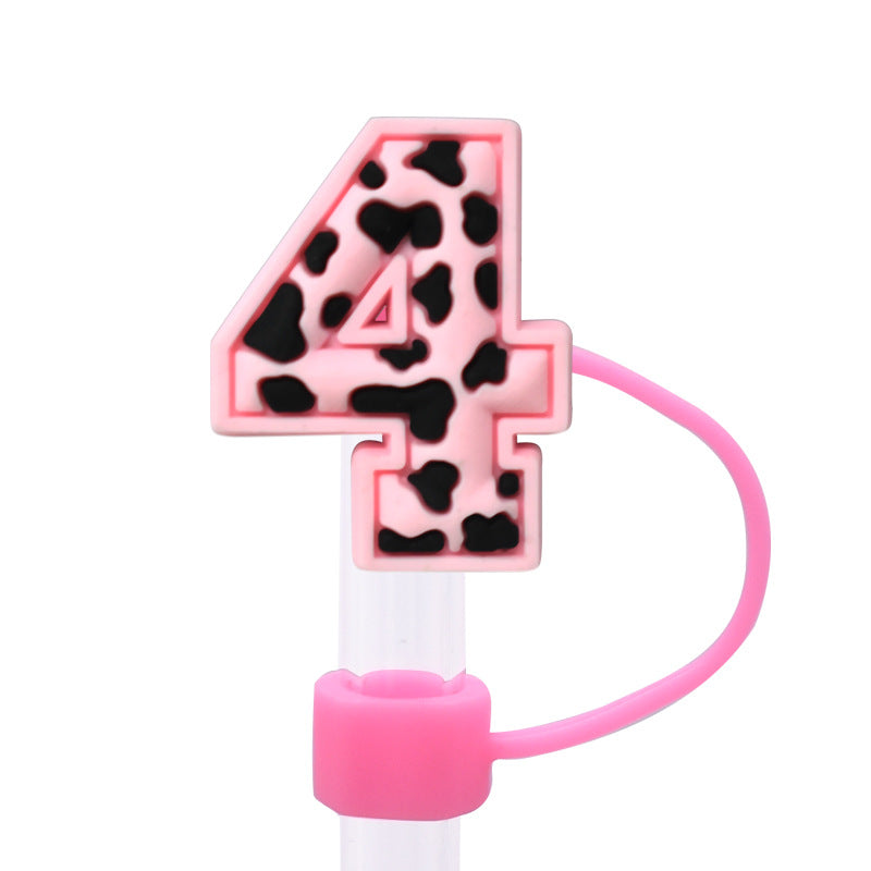 Wholesale Random 100pcs Pink leopard print cartoon Straw Cover Straw Tube Cap