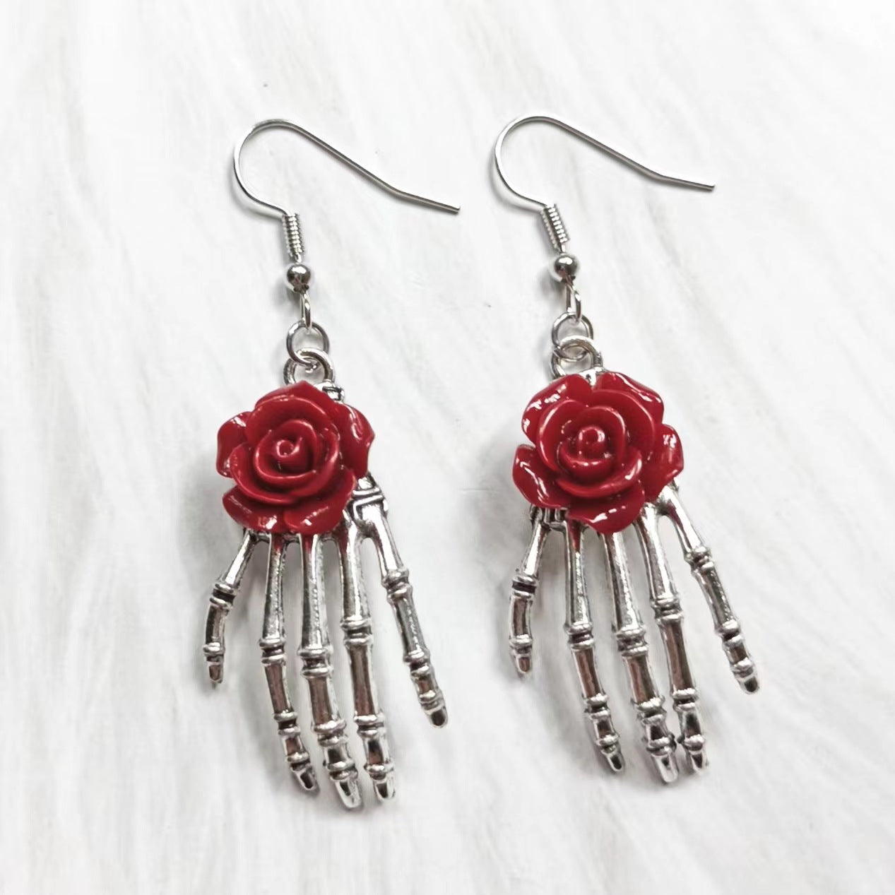Wholesale skull hand Red Rose Gothic gift handmade earrings