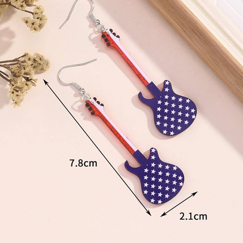 Wholesale creative personalized earrings independence day American flag cute guitar jewelry