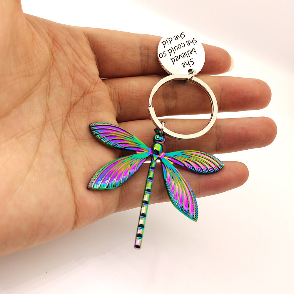 Wholesale Colorful Dragonfly Keychain Stainless Steel Key Ring Pendant Key Ring ACC-KC-DaMai001