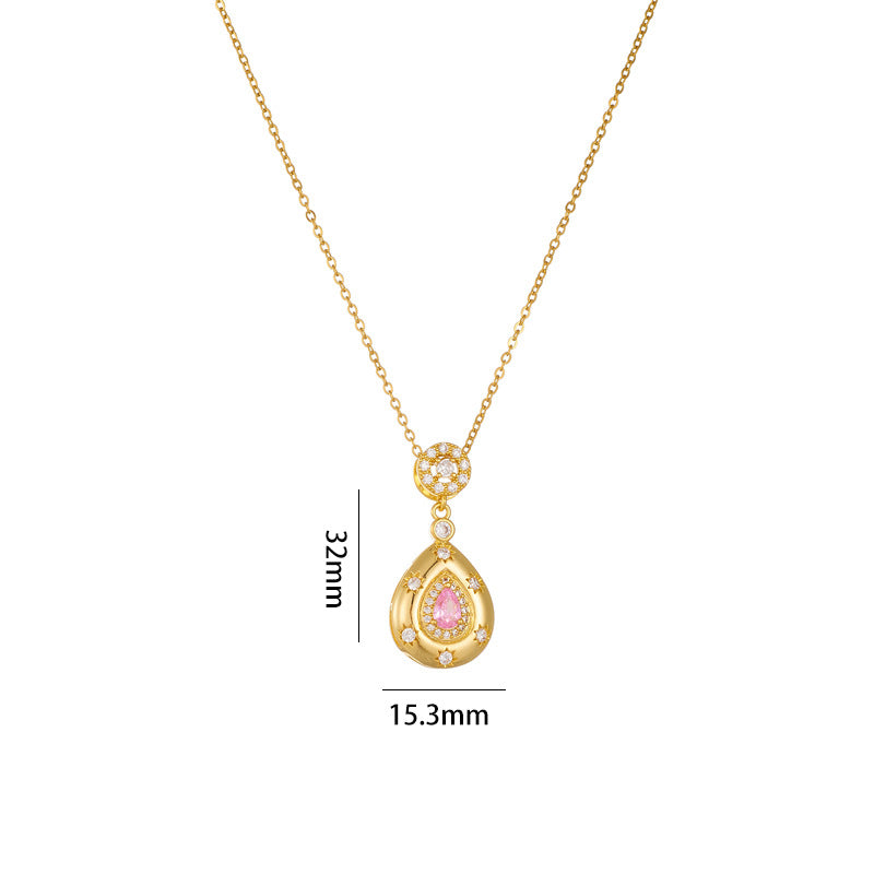 Wholesale Love Water Drop Zircon Pendant Gold Plated Titanium Steel Clavicle Chain Choker Necklace ACC-NE-Rongc007