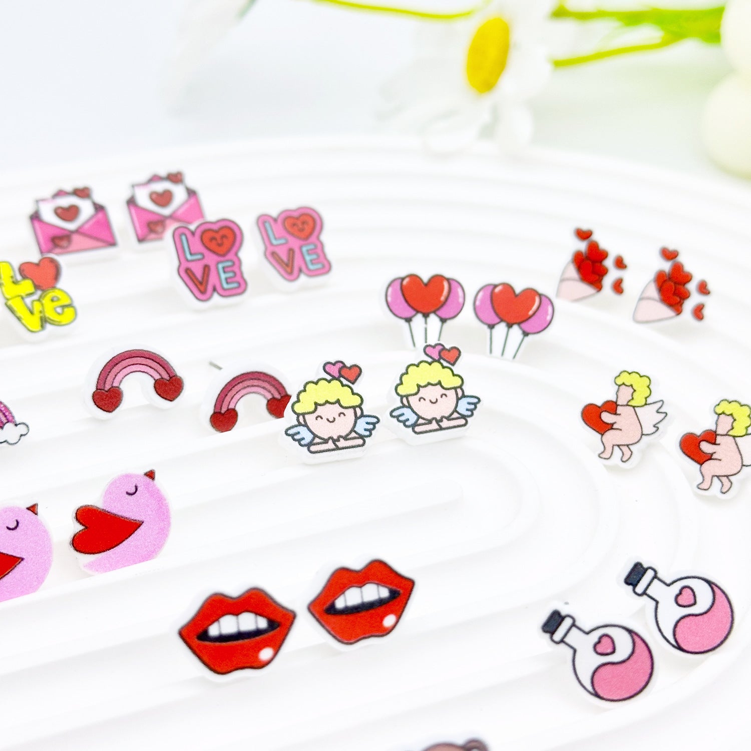 Wholesale Wooden Love Heart Cartoon Cupid Romantic Valentine's Day Earrings