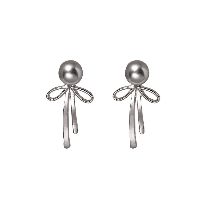 Wholesale Pearl Bow Copper Silver Plated Earrings Bow Earrings Pearl Earrings ACC-ES-HanSha001