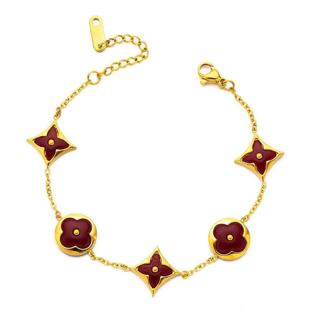 Wholesale Titanium Steel 18K Gold Tone Four Leaf Clover Zircon Bracelet Women S Gift Everyday Wear