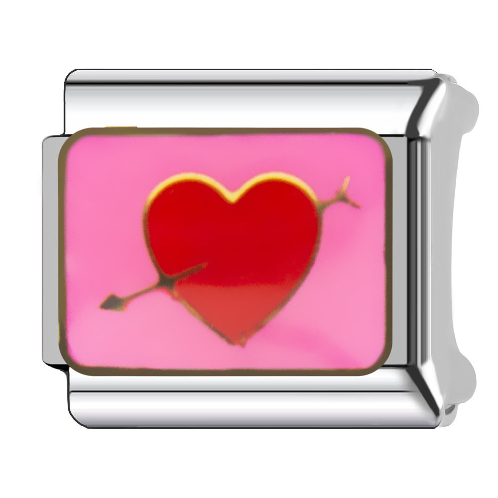 Wholesale Heart-Shaped Italian Module Bracelet Stainless Steel Dripping Oil Fashion Jewelry Accessory Gift