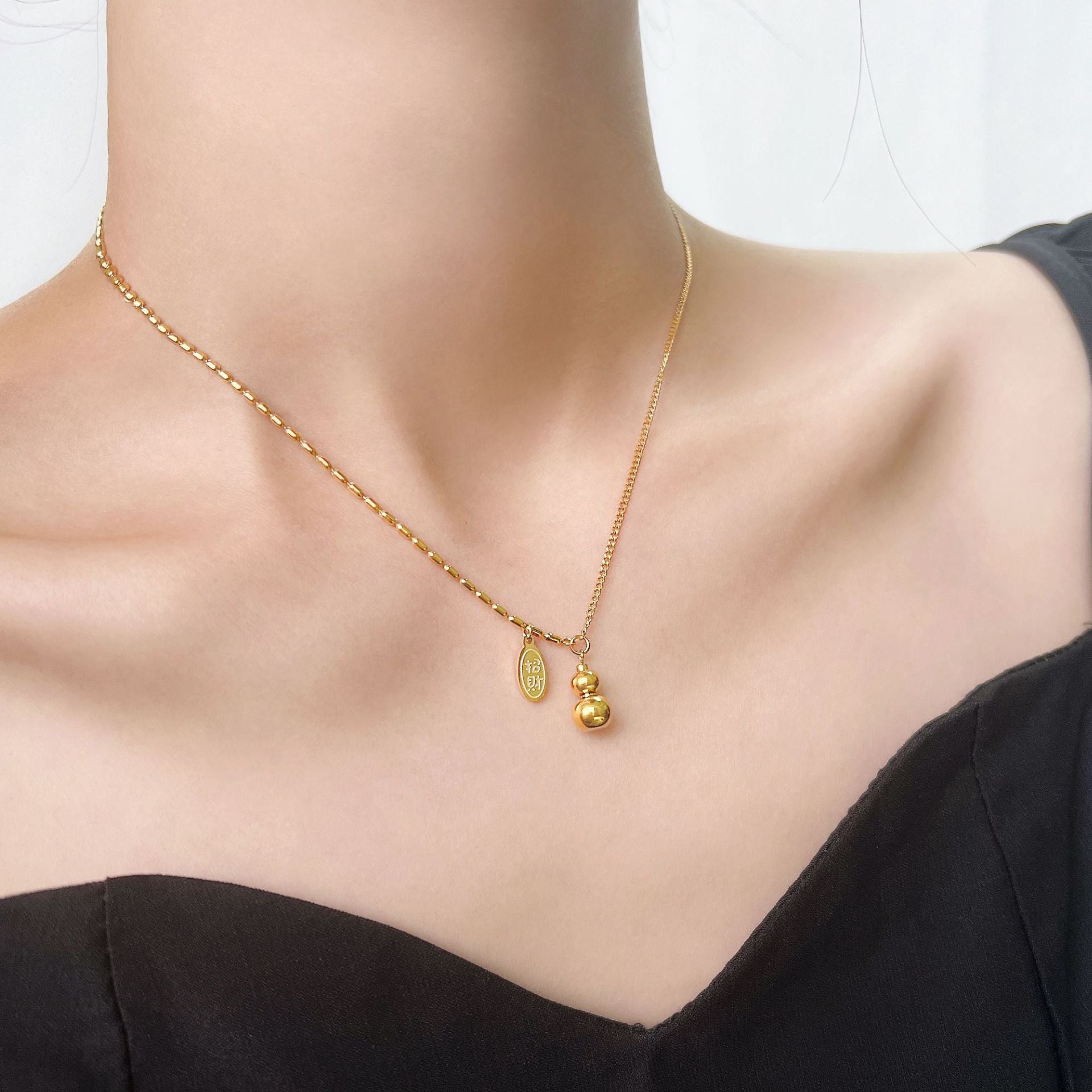 Wholesale Titanium Steel Lucky Gourd Necklace  Lucky Treasure Chain