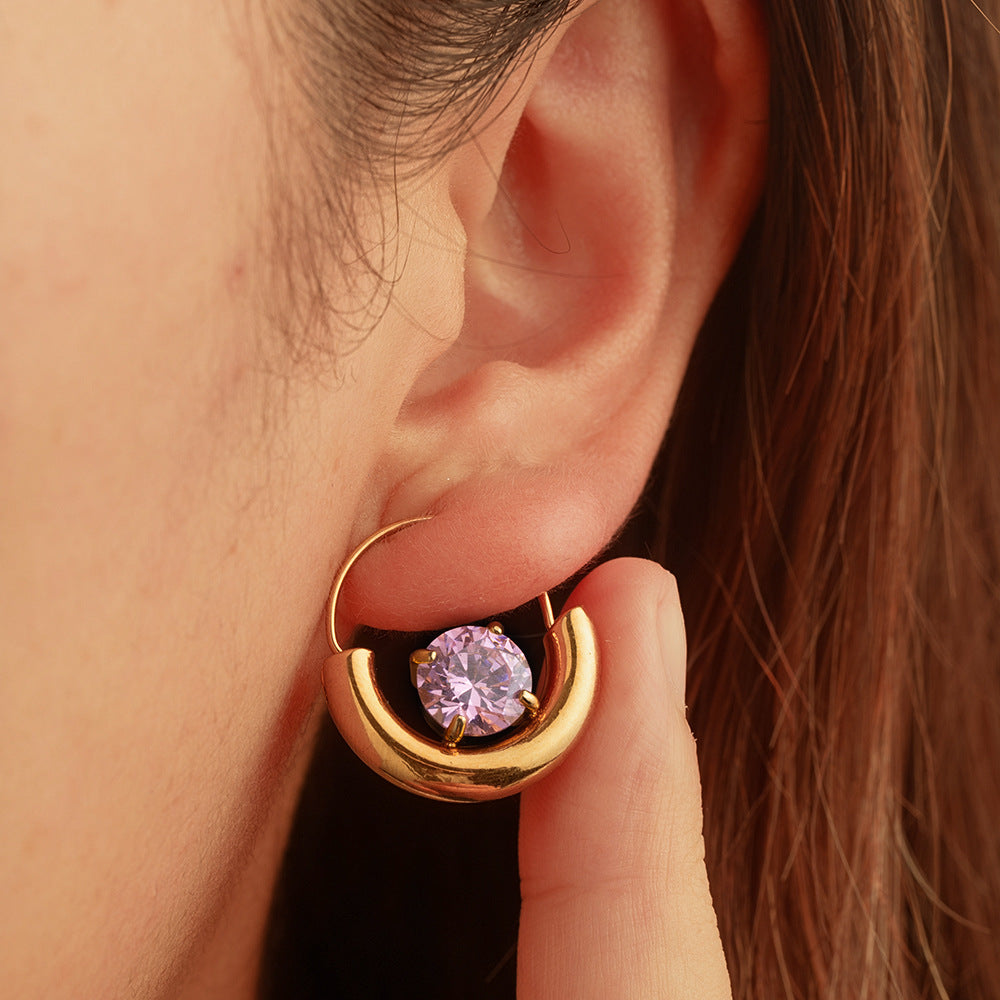 Wholesale Gold Plated Stainless Steel Artificial Zircon Geometric Round Flower Basket Earrings - Trendy Fashion Accessory