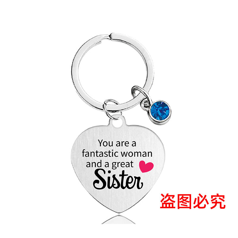 Wholesale Color Printed Blue Diamond Family Affection Inspirational Gift Metal Keychain Creative Keychain ACC-KC-Ganggu022