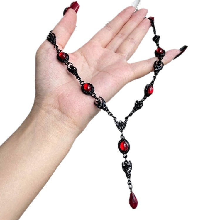 Wholesale black and red contrast punk water drop necklace