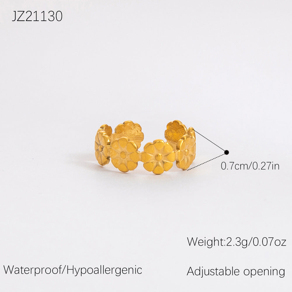 Wholesale Stainless Steel Irregular Wheat Ear Flower Opening 18K Gold Plated Rings ACC-RS-YuHui003