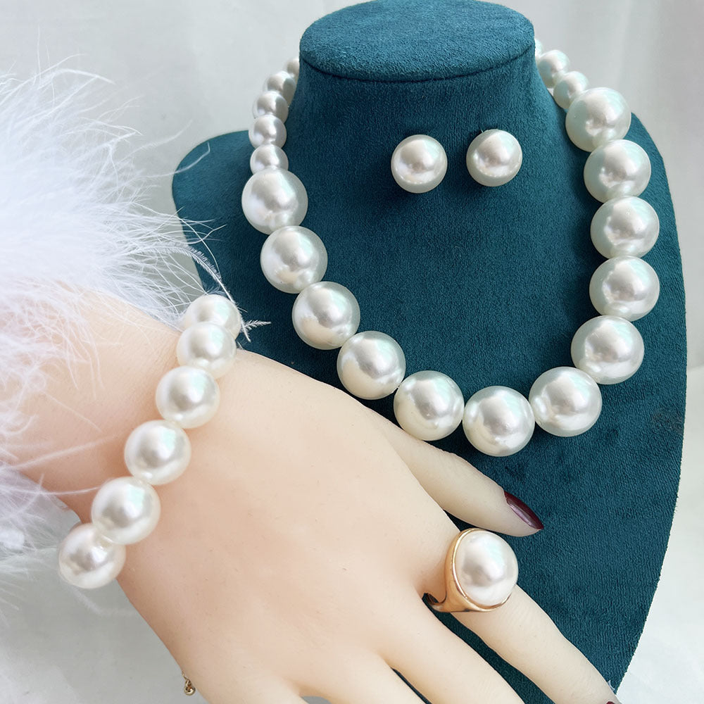 Wholesale Elegant Korean Pearl Necklace Earrings Set Bridal Jewelry Accessory Trendy Gift For Women Resale