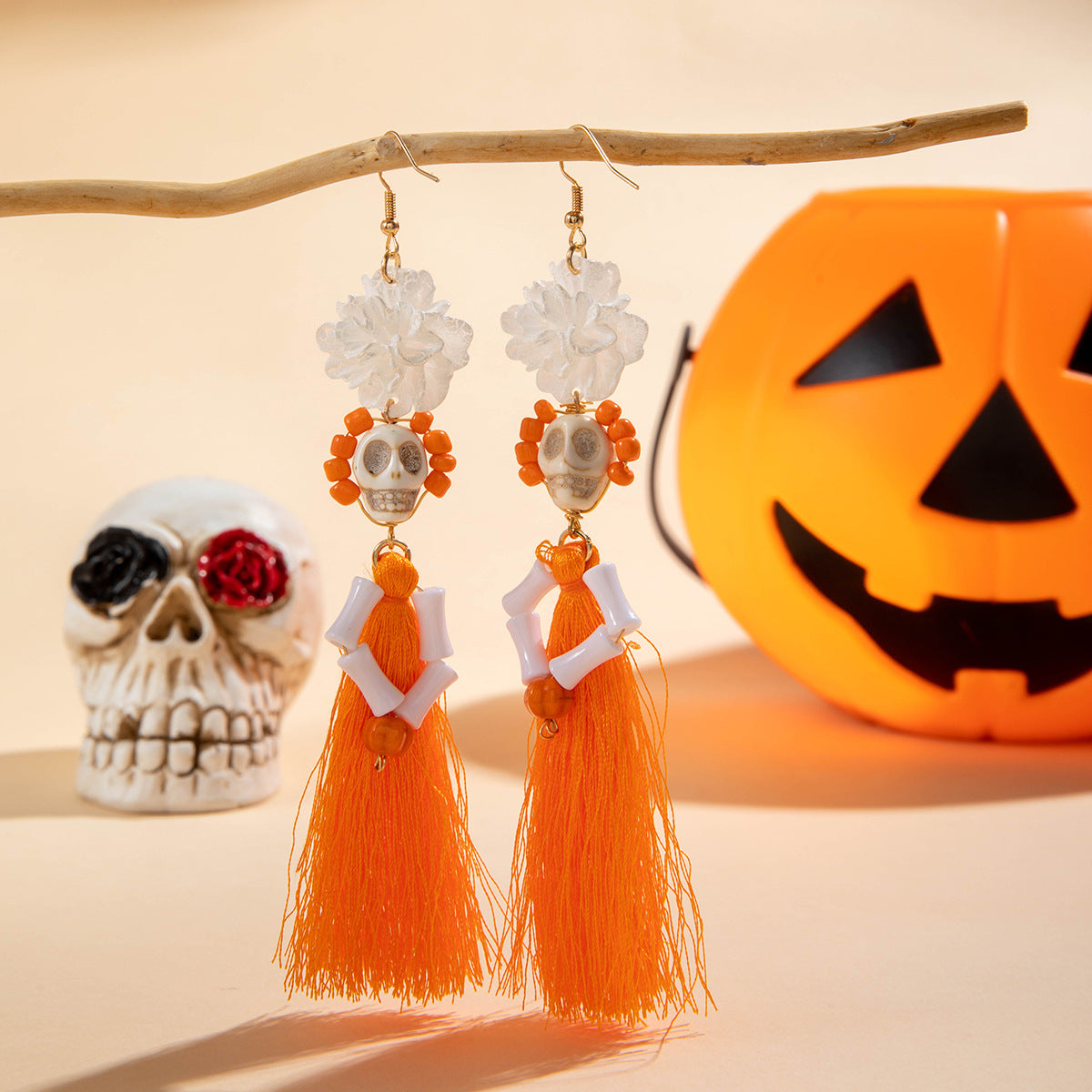 Wholesale   funny  skull tassel rice beads earrings