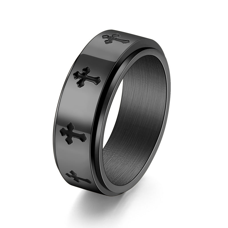 Wholesale cross rotatable stainless steel men's ring