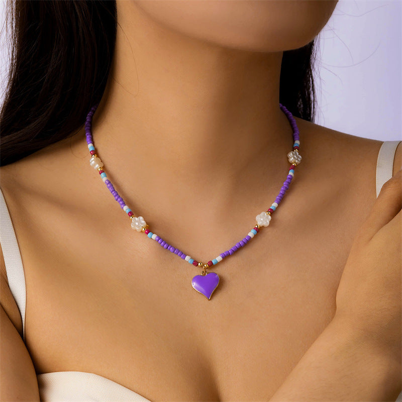 Wholesale  handmade jewelry  flower heart rice bead necklace