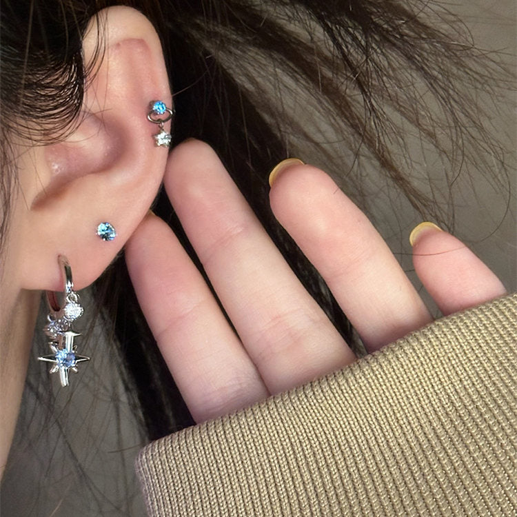 Wholesale Blue Zircon  Star Tassel Ear Ring  Light Luxury Earrings