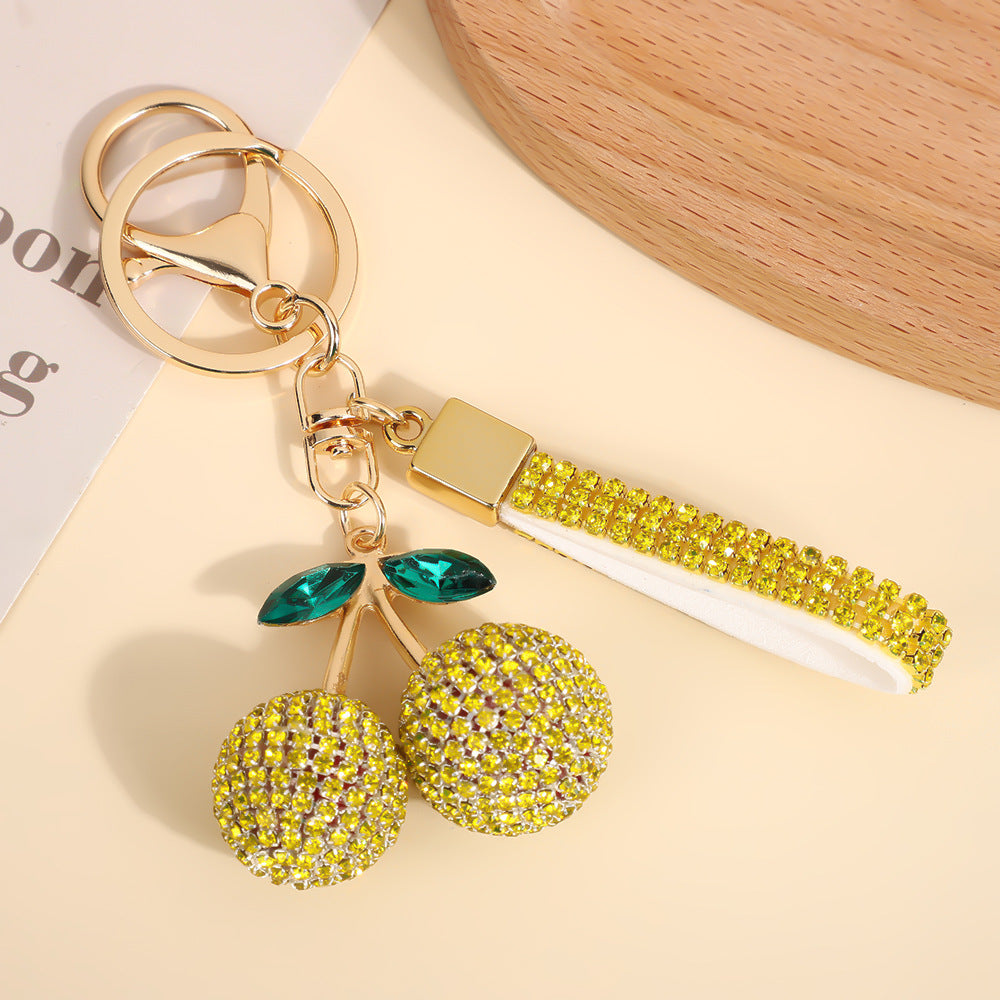 Wholesale Rhinestone Cherry Keychain Modern Minimalist Red Car Key Accessory And Bag Charm For Boutique Resale