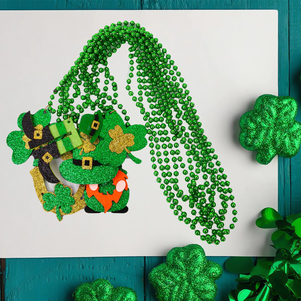Wholesale St Patrick's Day clover beads chain Irish day  jewelry accessories green pendant necklace