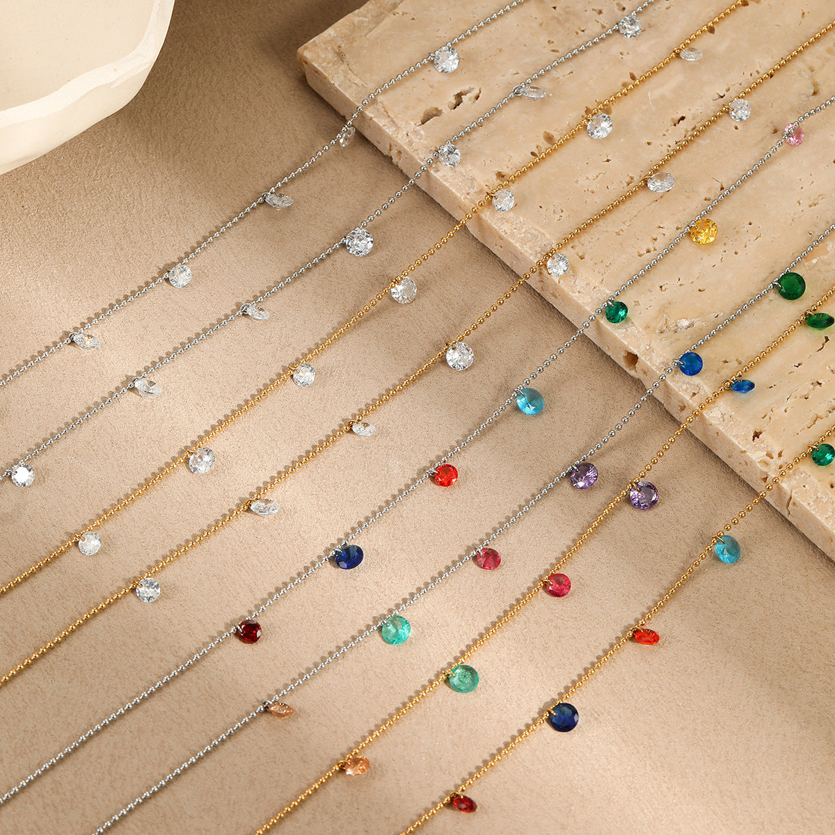 Wholesale Stainless steel Necklace Light Luxury Niche Inlaid with Colorful Zircon Multi-layer Stacked Necklace