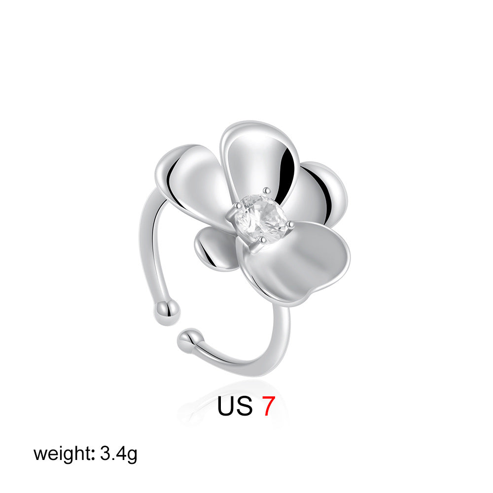 Wholesale 18K gold zircon flower ring open ring camellia earrings