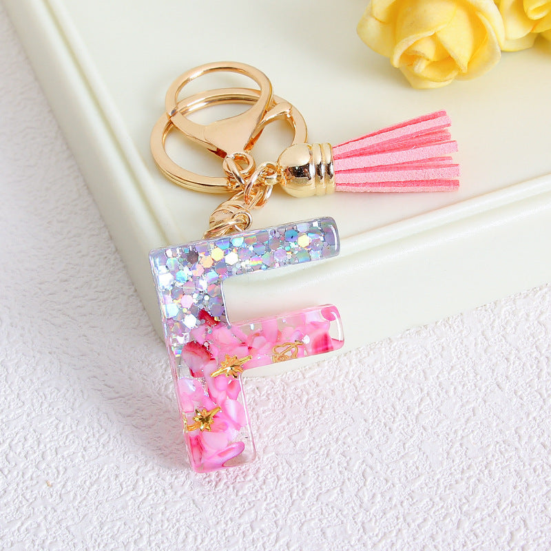 Wholesale Glitter 26 English Letter Tassel Keychain