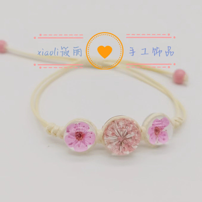 Wholesale Cherry Blossom Plum Blossoms Gypsophila Hand-woven Natural Real Flower Bracelet Rope ACC-BT-Youl007